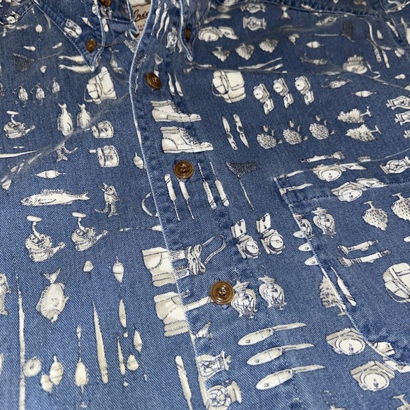 Mens Medium Vintage Woolrich Tackle/Fish Button Down Short Sleeve Polo‎ - Picture 4 of 8